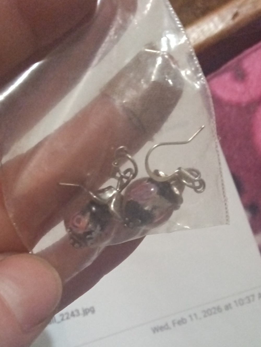 Silver-Tone Pink Floral Glass Drop Earrings